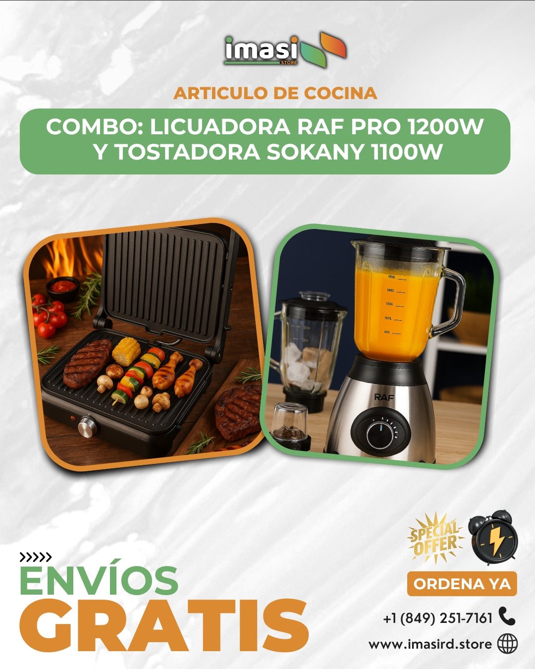 COMBO: Licuadora RAF Pro 1200W + Tostadora Sokany 1100W | Potencia, sabor y practicidad en tu cocina todos los días - IMASI RD STORE