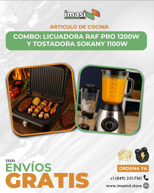 COMBO: Licuadora RAF Pro 1200W + Tostadora Sokany 1100W | Potencia, sabor y practicidad en tu cocina todos los días - IMASI RD STORE