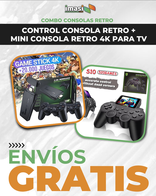 Combo: MiniConsola de 20,000 juegos Retro 4K + GamePad Control portátil de 520 Juegos Retro | Dos consolas, infinitas horas de juego - IMASI RD STORE