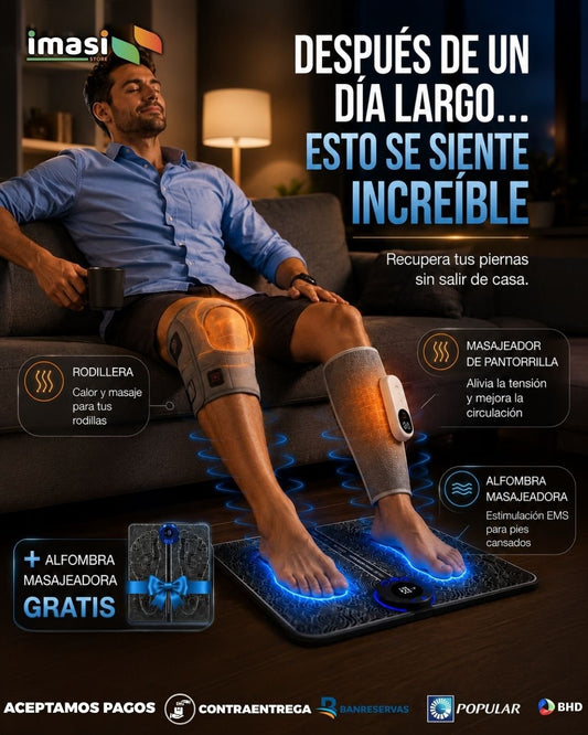 Combo Piernas Recargadas | 2 Rodillera Térmica + 2 Pantorrillera térmica + ¡Alfombra masajeadora para pies de REGALO! 🎁 - IMASI RD STORE