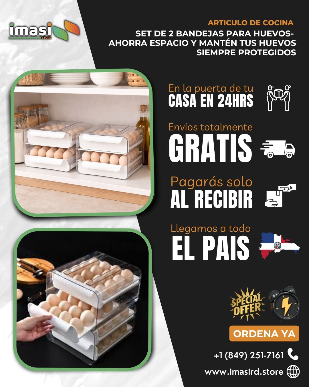 COMBO x2 BANDEJAS ORGANIZADORAS DE HUEVOS | Orden, protección y frescura en tu refrigerador desde el primer día 🥚✨ - IMASI RD STORE