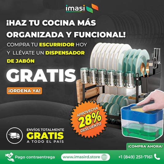 Compra el Escurridor de Platos y te llevas un Dispensador de jabón (GRATIS) PureHome™ | Organización y Higiene en tu Cocina - IMASI RD STORE