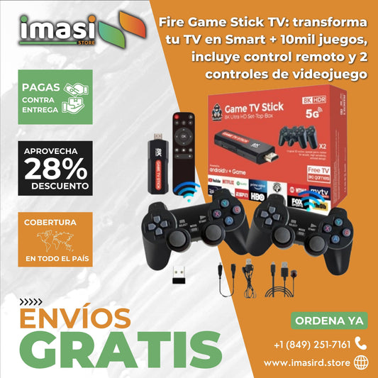 CONSOLA INTELIGENTE QUE CONVIERTE TU TV EN SMART TV Y ADEMÁS INCLUYE 10,000 JUEGOS EN 8K | INCLUYE 1 CONTROL REMOTO Y 2 CONTROLES DE VIDEOJUEGOS INALAMBRICOS - IMASI RD STORE