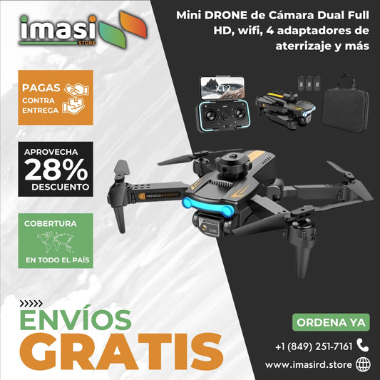 Dron Plegable con Lente Cámara Dual Ultra HD 4K, Wifi, Estabilizador de Vuelo y transmisión en tiempo Real - IMASI RD STORE