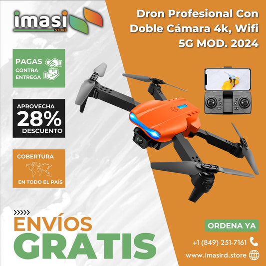 DRON PROFESIONAL (E88 Versión GRANDE) Doble Cámara 4K Ultra HD, Wifi 5G, transmisión en tiempo real, 200m de Distancia - IMASI RD STORE