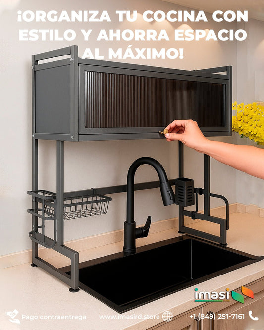 Escurridor de platos doble con tapa KleanKitchen™ | Organiza tu cocina con el escurridor doble más completo y resistente - IMASI RD STORE