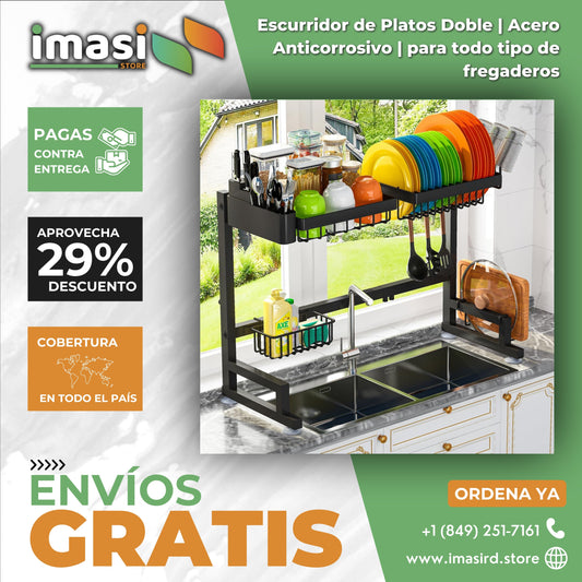 ESCURRIDOR DE PLATOS DOBLE ElegancePro™ | ACERO ANTICORROSIVO | ¡Organiza tu Cocina con Estilo y Funcionalidad! - IMASI RD STORE