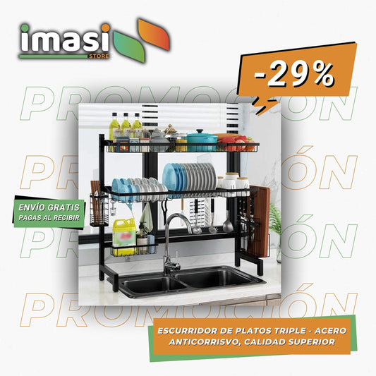 ESCURRIDOR DE PLATOS TRIPLE - ACERO ANTICORRISVO, CALIDAD SUPERIOR - IMASI RD STORE