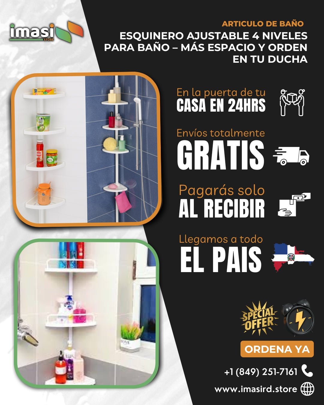 Esquinero Ajustable 4 Niveles para Baño | Más Espacio, Orden y Comodidad en tu Hogar - IMASI RD STORE