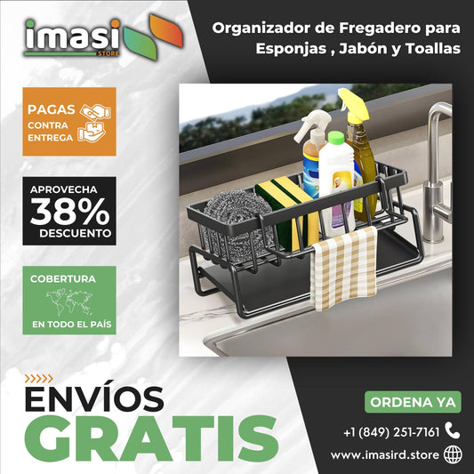 Estético Organizador de Fregadero para Esponjas, Jabón y Toallas | Acero Anticorrosivo - IMASI RD STORE