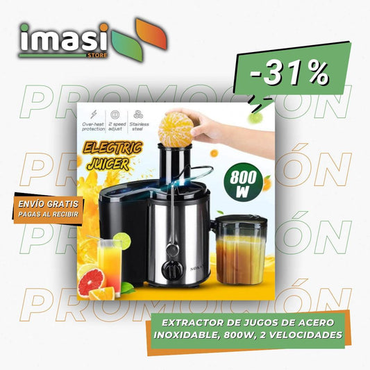 EXTRACTOR DE JUGOS DE ACERO INOXIDABLE, 800W, 2 VELOCIDADES, ALTA CALIDAD, SOKANY - IMASI RD STORE