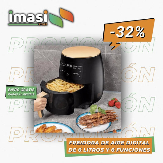 FREIDORA DE AIRE DIGITAL 6 LITROS, 2,400 WATTS, TOUCH, 6 FUNCIONES & BANDEJA ANTIADERENTE - IMASI RD STORE