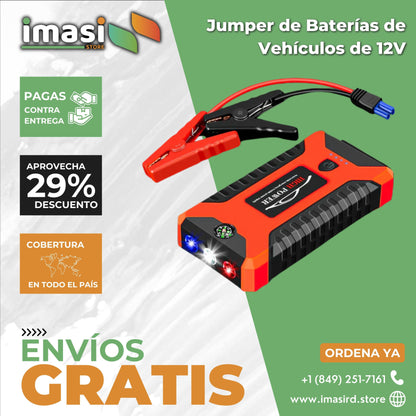 Jumpeador de Baterías de Vehículos Pórtatil y Cargador de Teléfonos | 12V, linterna y USB - IMASI RD STORE