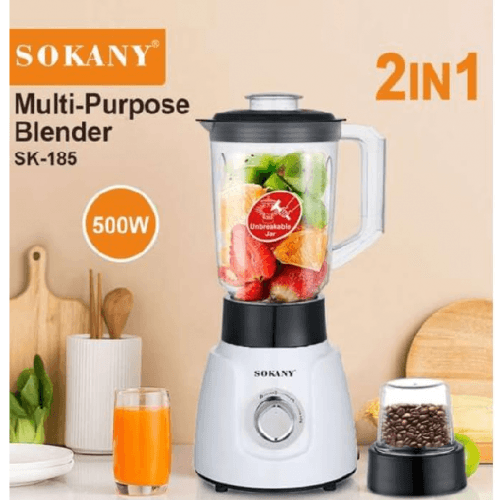 Licuadora multiusos de 500 W 2 en 1 de 1,6 L, tarro molinillo de café y especias, batidora de batidos y batidos, color blanco. - IMASI RD STORE