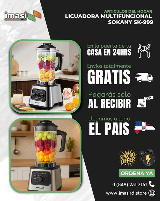 Licuadora Sokany SK - 999 | 6000W de Potencia para Cocinar Rápido y sin Esfuerzo en Casa - IMASI RD STORE