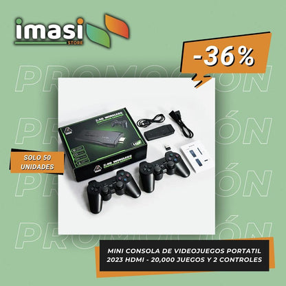 MINI CONSOLA DE VIDEOJUEGOS PORTATIL 2023 HDMI - 20,000 JUEGOS Y 2 CONTROLES - IMASI RD STORE