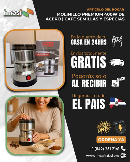 Molinillo Premium 400W de Acero | Café, Semillas y Especias - IMASI RD STORE