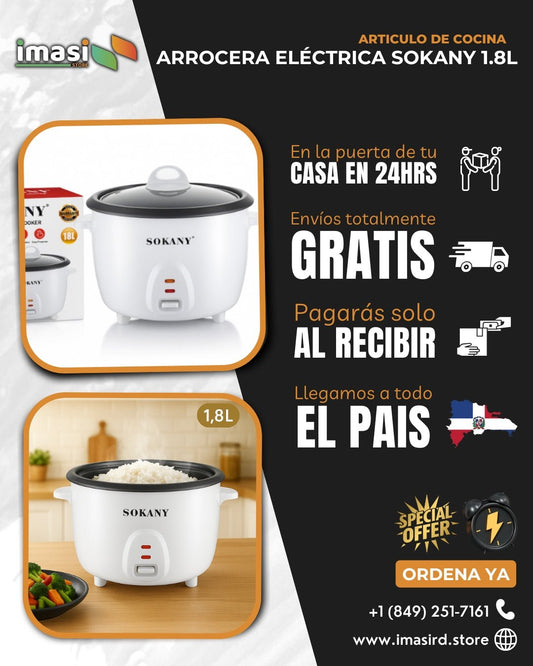 Olla Arrocera Eléctrica Sokany™ 1.8L | Cocina Arroz Perfecto en Minutos, Manténlo Caliente Automáticamente y Disfruta Practicidad en tu Hogar - IMASI RD STORE