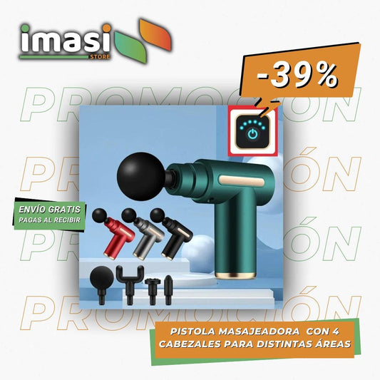 PISTOLA MASAJEADORA DE ALTA CALIDAD CON 4 CABEZAS DIFERENTES - IMASI RD STORE