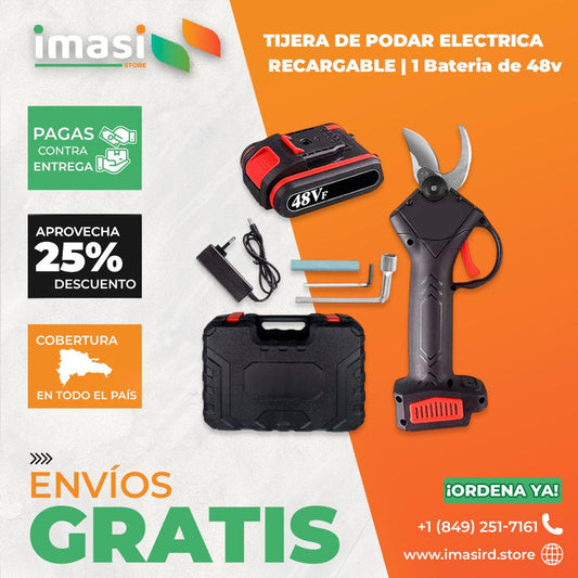 Podamax 48V™ TIJERA DE PODAR A BATERÍA DE 48V | ¡Podas Rápidas y Sin Esfuerzo! Tijera de Podar Eléctrica 48V - IMASI RD STORE