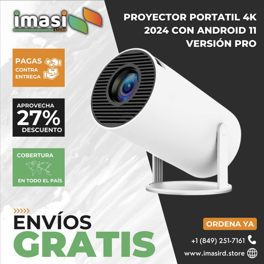 Proyector Portátil Inteligente 4k (Versión PRO 2025) Android 11 | Ideal para tu Negocio, hogar, universidad y trabajo - IMASI RD STORE