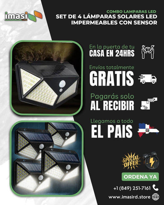 Set de 4 Luces LED Solares Impermeables con Sensor de Movimiento SolGuard™| Seguridad y luz automática sin pagar luz - IMASI RD STORE