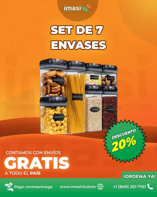 Set de 7 Envases para cocinas KleanBox™ | Incluye etiquetas reutilizables: despídete del desorden y confusión. - IMASI RD STORE