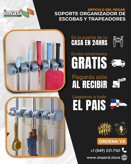 Soporte para Escobas y Trapeadores Antideslizante | Ahorra Espacio, Soporta 10 kg - IMASI RD STORE