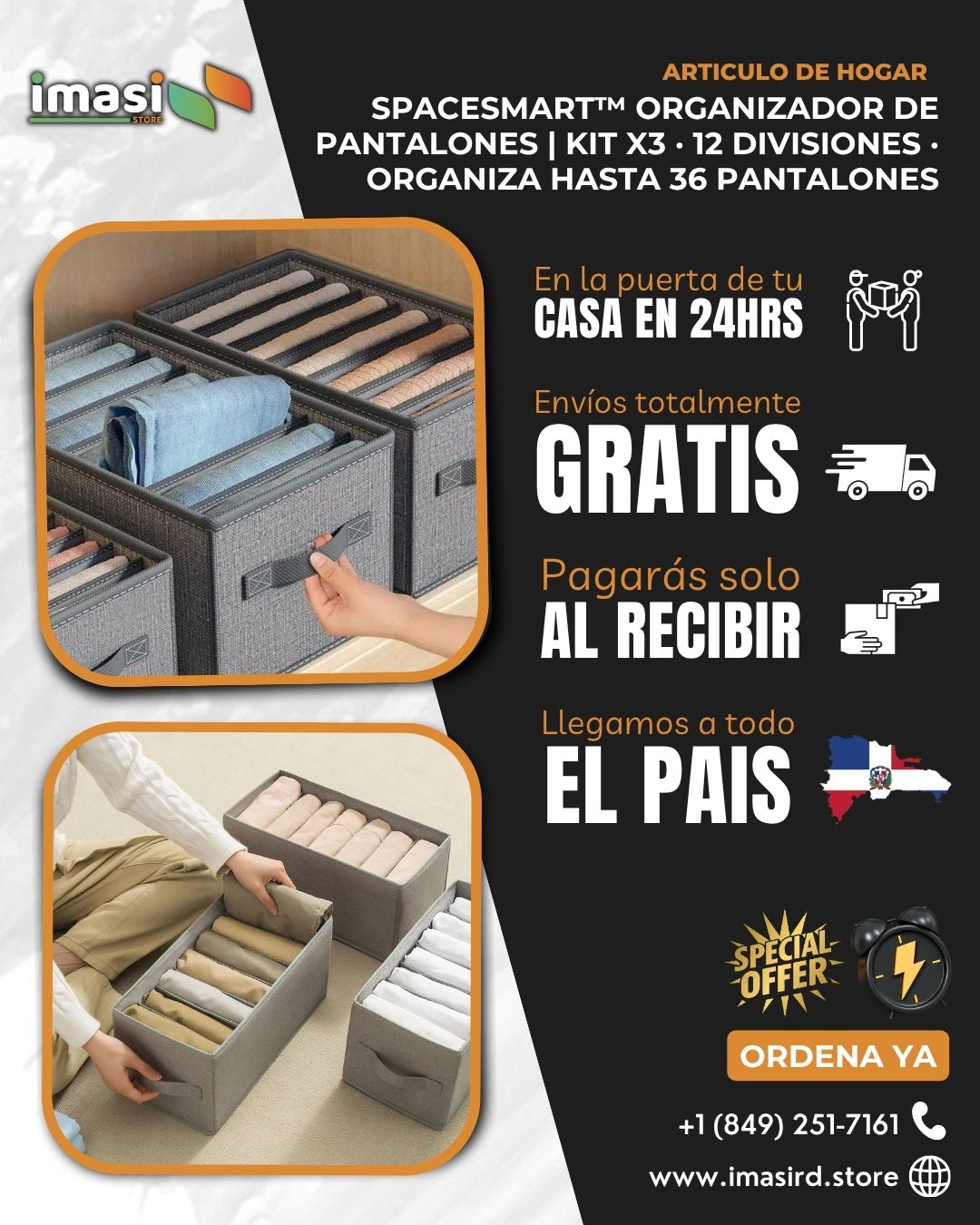 SpaceSmart™ Organizador de Pantalones | Kit x3 · 12 Divisiones · Organiza hasta 36 Pantalones - IMASI RD STORE