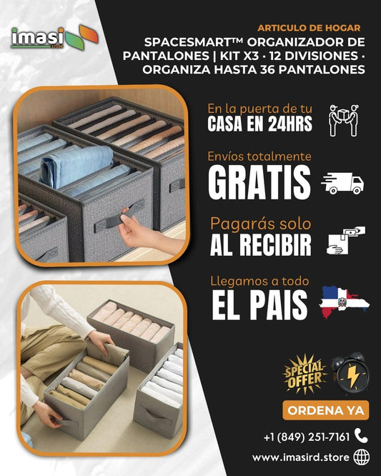 SpaceSmart™ Organizador de Pantalones | Kit x3 · 12 Divisiones · Organiza hasta 36 Pantalones - IMASI RD STORE