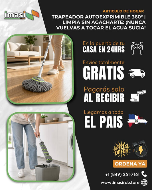 Trapeador Autoexprimible 360° | Limpia sin agacharte: ¡Nunca vuelvas a tocar el agua sucia! - IMASI RD STORE