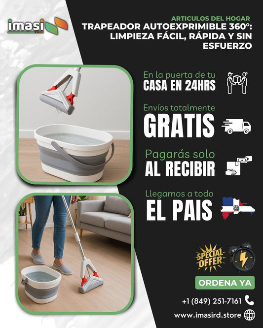 Trapeador con Cubeta Multifuncional 🔥 | Extensible, Fácil de Usar y Perfecto para Todo Tipo de Pisos - IMASI RD STORE