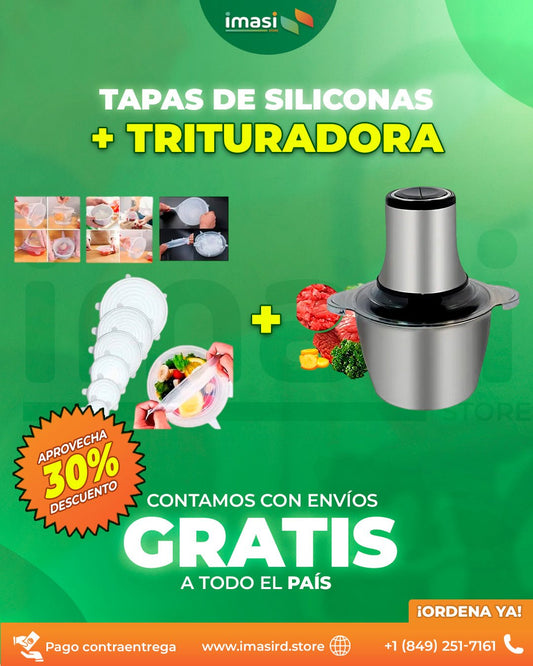Triturador de Alimentos, 2.0 Litros, 500W de Potencia + Set de 5 Tapas de Silicona Marca Vista™ | ¡No más desperdicios en tu cocina! - IMASI RD STORE