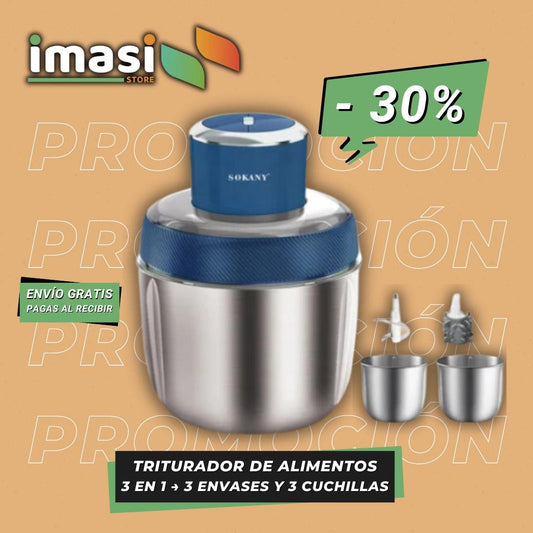TRITURADOR DE ALIMENTOS 3 EN 1 DE 2.5L, 500W - ACERO INOXIDABLE - SOKANNY - IMASI RD STORE