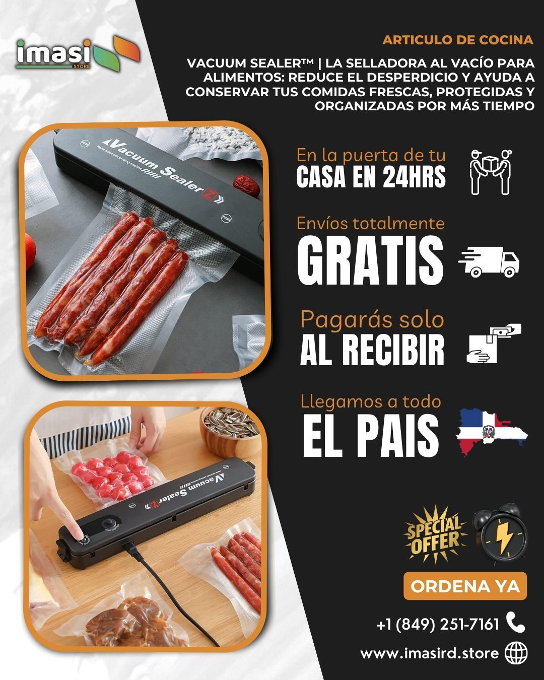 Vacuum Sealer™ | La Selladora al Vacío para Alimentos: Reduce el Desperdicio y Ayuda a Conservar tus Comidas Frescas, Protegidas y Organizadas por Más Tiempo - IMASI RD STORE